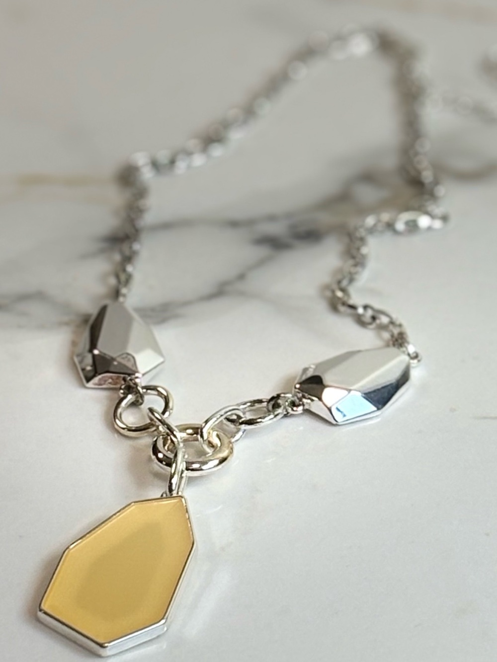 Modern Geometric Statement Necklace Silver Chunky Chain Faceted Pendant Avon